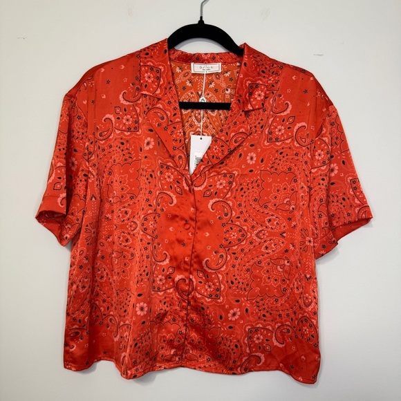 Sage The Label Music Fest Bandana Print Shirt Rust Red Small NWT - Picture 1 of 8